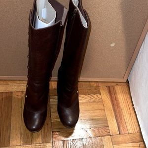 Ugg Boots Cranberry  Platform Brown Leather Studded knee high boots women size 8